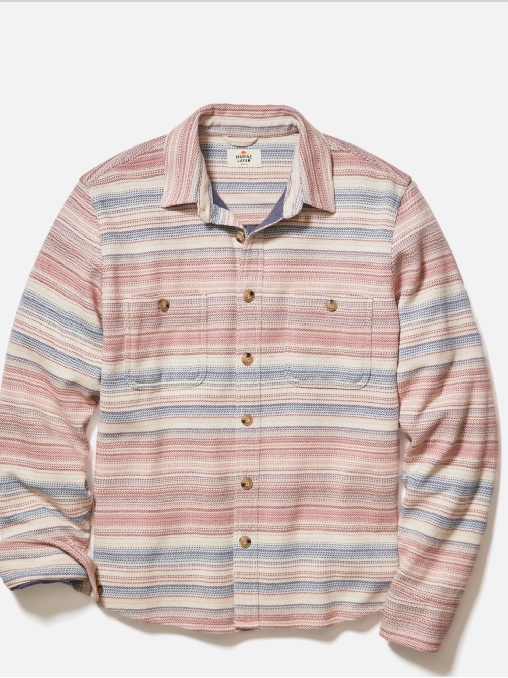 NWT Marine Layer Men’s Pacifica Stretch Twill Button Down Shirt Warm Baja Sripe